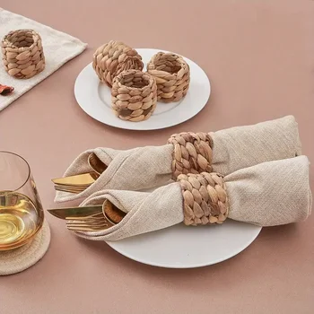 1-12PCS Rustic Farmhouse Beach Style Napkin Rings Handmade Woven Rattan Hyacinth Boho…