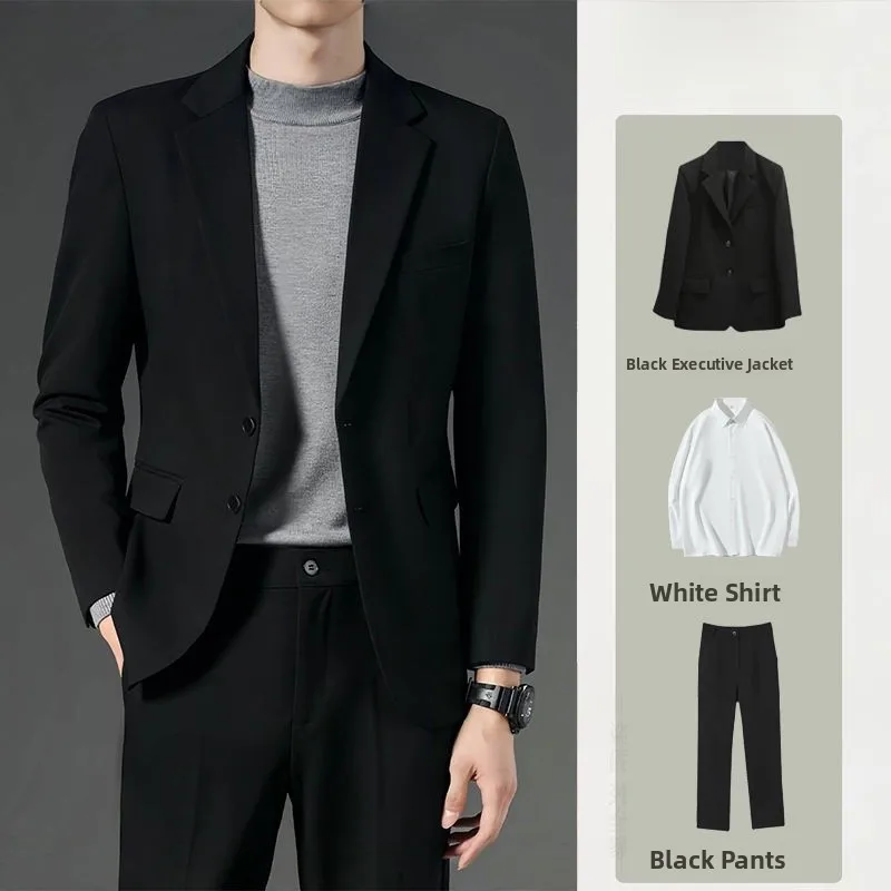 

Мужской повседневный костюм-двойка 2024: Осенний городской стиль для молодых мужчин, деловой повседневный костюм приталенного кроя с одной пуговицей на двух рядомх пуговицах