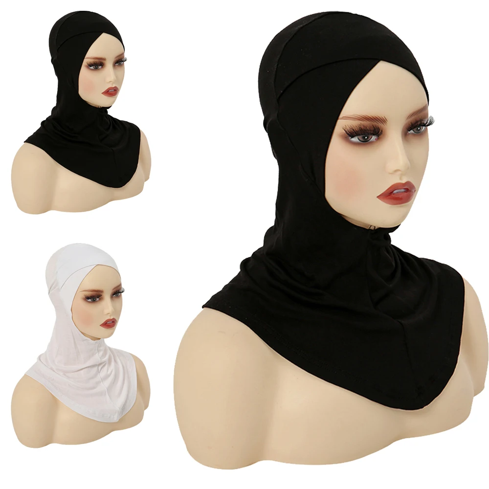 Plain Women Turban Modal Cotton Cross Muslim Headwrap Cap Soft Beanie Inner Underscraf Hat Headcover Hijab Lady Chemo Caps Mujer