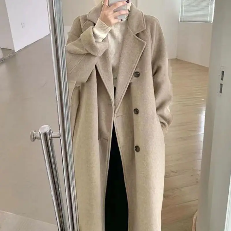 

2023 New Autumn Winter Fashion Women Coat Office Lady Lantern Sleeves Small Fragrant Woolen Coat Casual Loose Thicken Long Coat