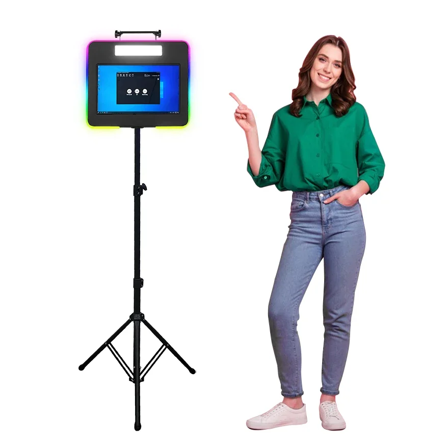 DZ WJW CJM Advanced  products 15.6 Inch Touch Screen Photo Booth Shell Adjustable Height for DSLR  Tripod Self
