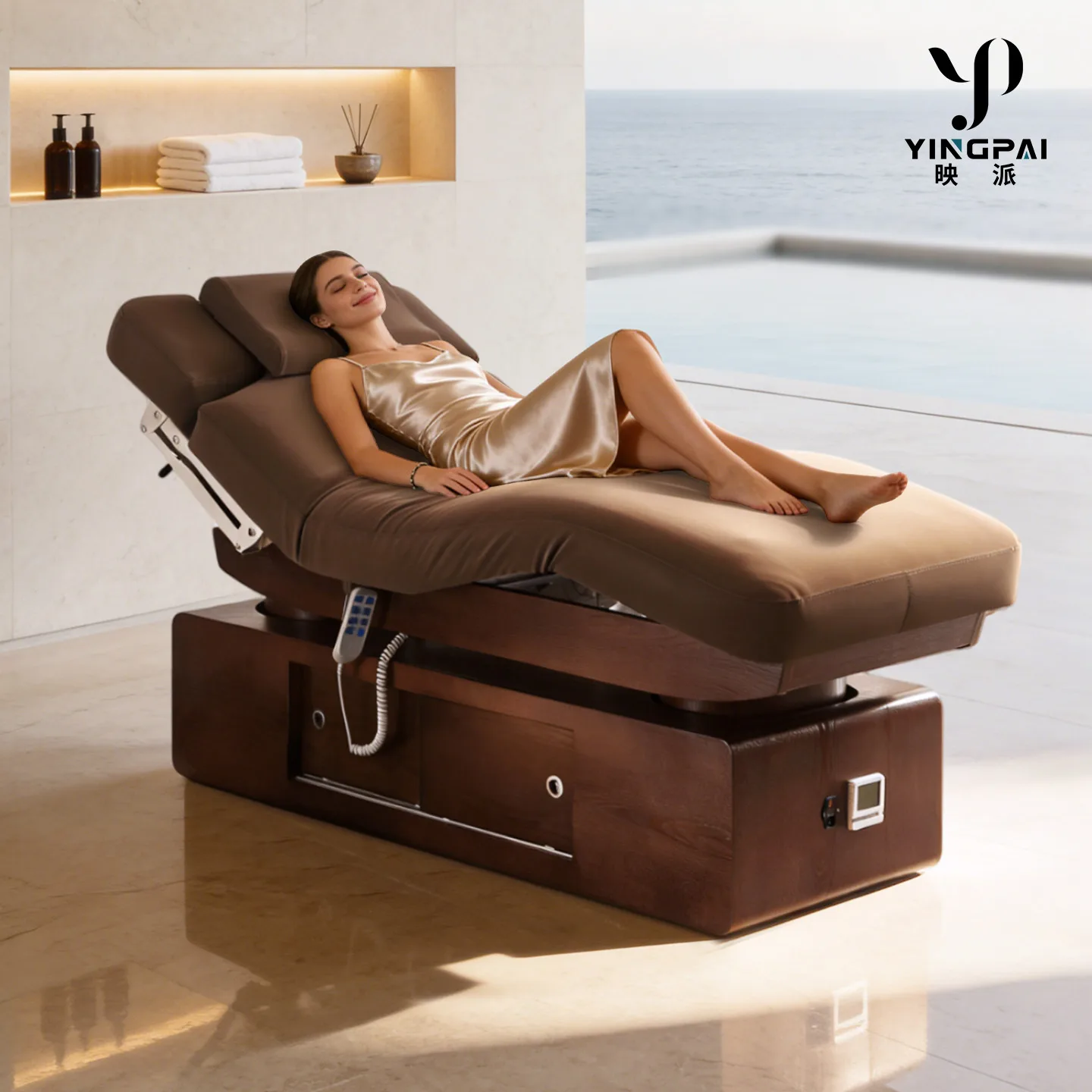 4 Motors Electric Beauty Bed 14cm Thick Latex Luxury Facial Treatment Table Heated Spa Massage Couch With Light For Salon Spa