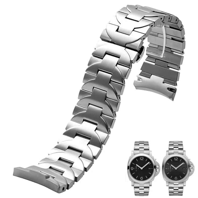 Solid Stainless steel watch strap for Panerai Luminor PAM441 PAM111 Series 22mm 24mm Arc interface solid Metal silver watchbands
