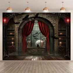 Magic Broom and Vampire Castle Background - Multi functional Polyester Photography Background for Halloween, Parties, and Events