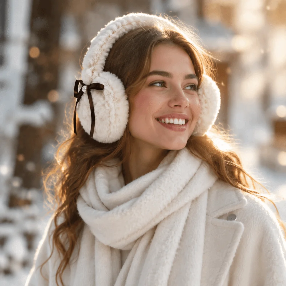 Fashion Warm Winter Earmuffs Faux Fur Folding Earmuffs Bowknot Portable Ear Warmer Outdoor