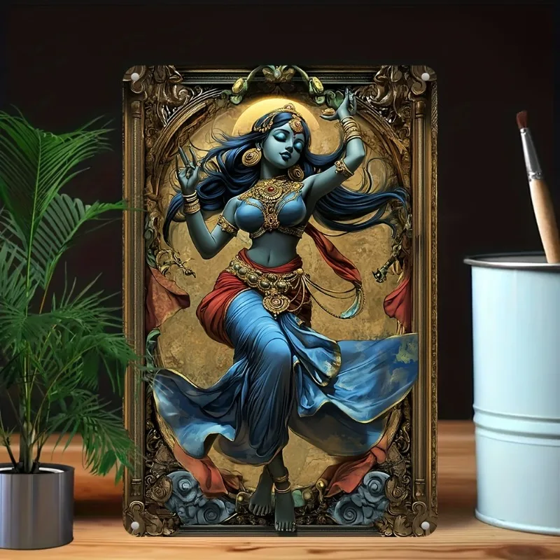 

Vibrant Blue-Skinned Female Dancer Metal Wall Art, 8x12 Inch - UV Printed Aluminum Decor with Golden Frame, Wall Art Home Decor