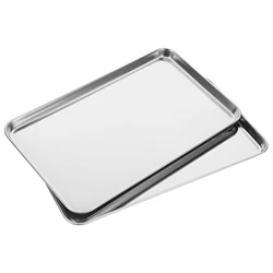 2pcs Rectangular Stainless Steel Barbecue Tray Container Storage Keeper Tray Kitchen Flat Bottom Organizer Baking Plate 10 Inch