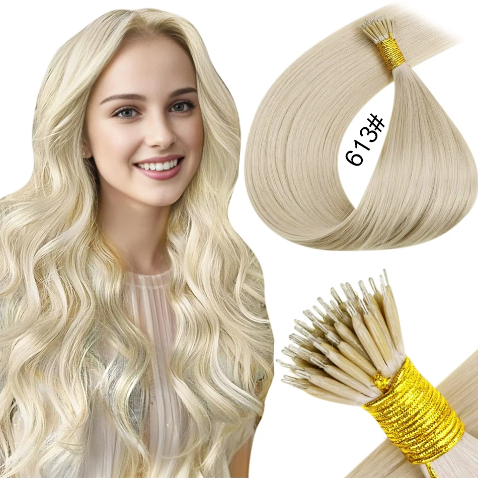 Shinehair Nano Tip Hair Extensions 18-30 Inch Straight 100% Real Human Hair for Brazilian Natural Virgin Hair 613 Blonde Color