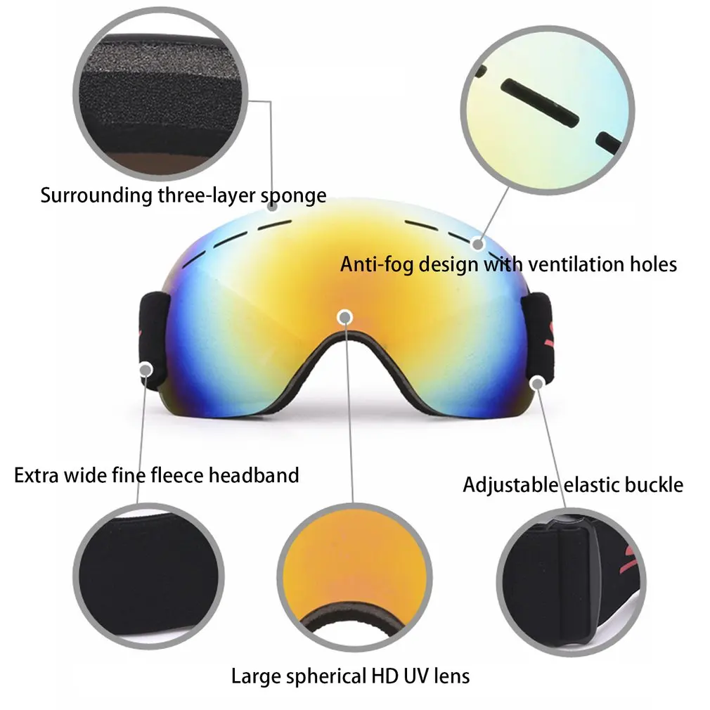 Lunettes de ski avec protection UV anti-buée pour hommes et femmes, lunettes de neige coupe-vent, lunettes de soleil de motoneige 506, sports