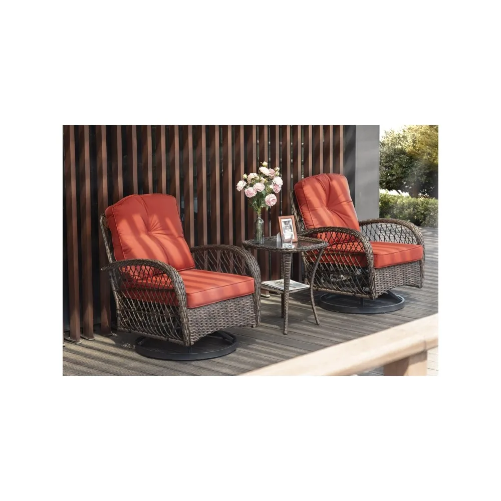 

Pieces Patio Furniture Set, Outdoor Swivel Glider Rocker, Wicker Patio Bistro Set with Rocking Chair, Cushions and