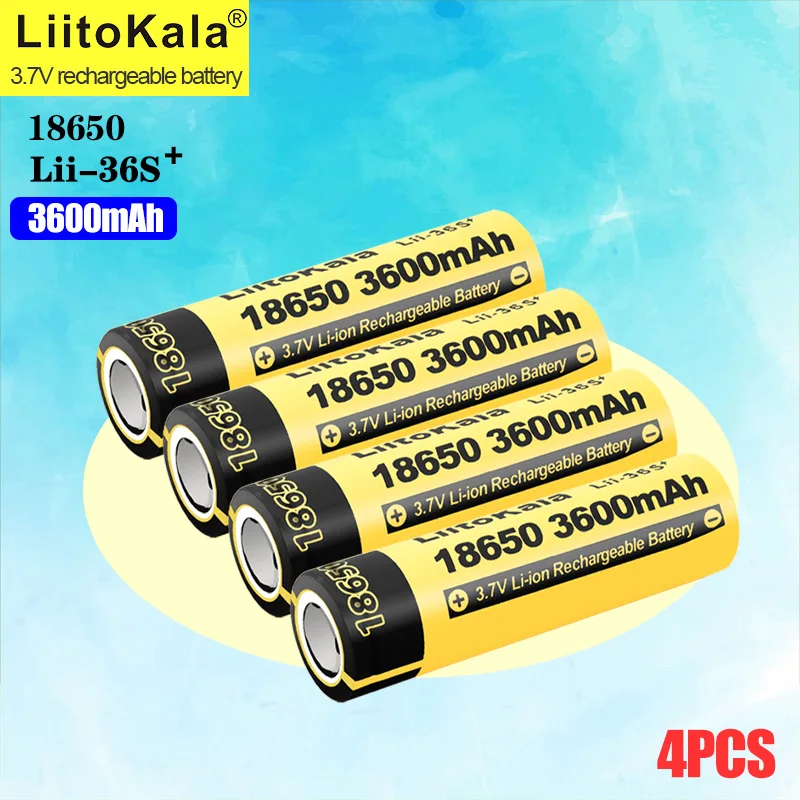 4PCS LiitoKala Lii-36S 18650 battery 3.7V 3600mAh 18650 Lithium Rechargeable Battery For battery pack