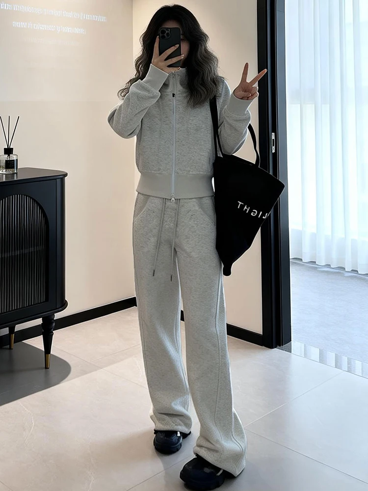 

Casual Sportswear Set Women's High Waist Wide Leg Pants Two Piece Set Spring Autumn Faionable Hoodie Small Fraance Sle