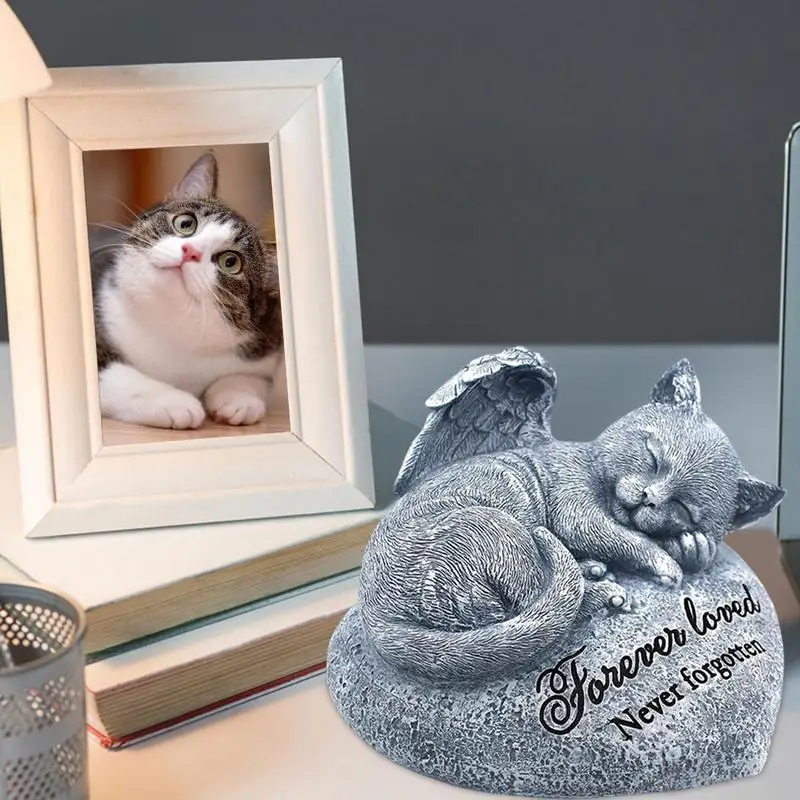 Resin Angel Cat Pet Memorial Statue Sleeping Cat Garden Sculpture Outdoor Patio Yard Decor Pet Cat Tombstone Home Decor Ornament