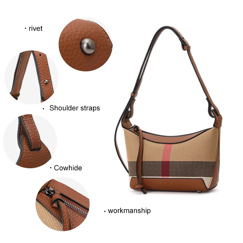 Aidrani Checkered Canvas & Leather Hobo: Distinctive Pattern, Brand Sophistication