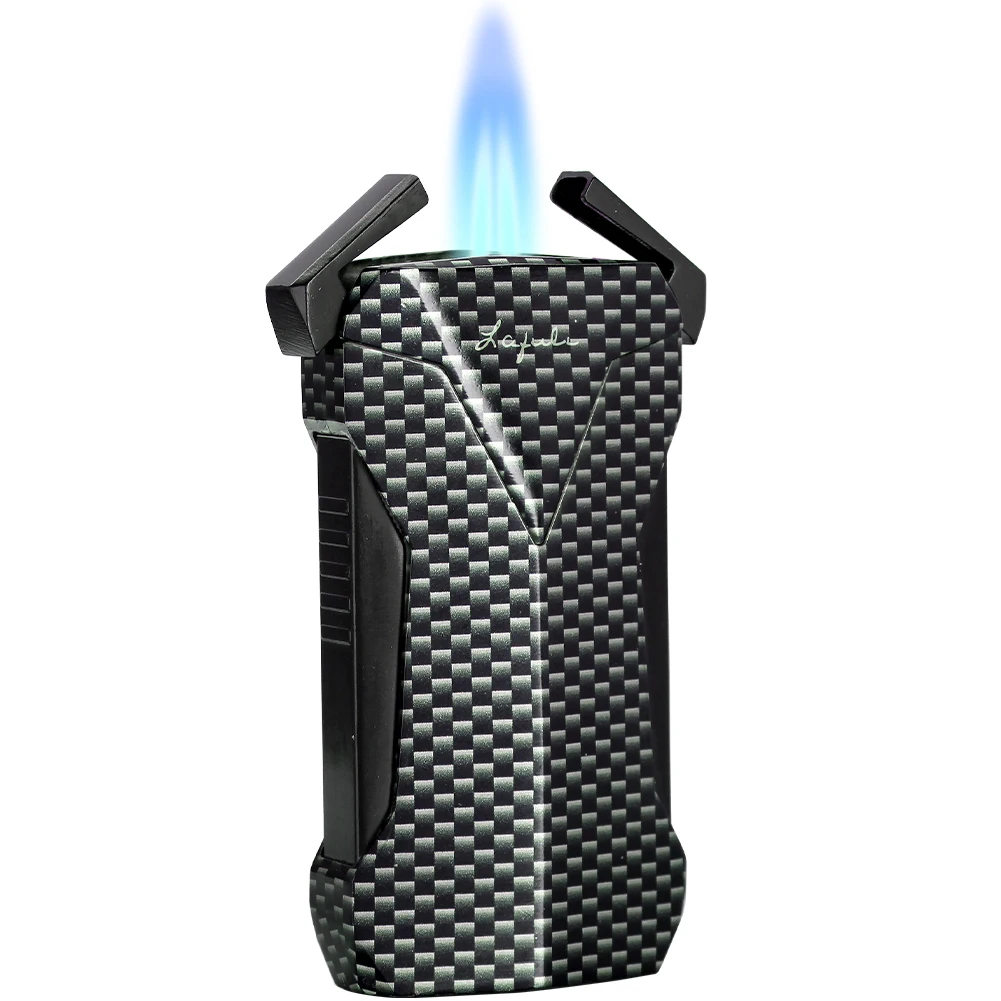 

GALINER зажигалка для сигар из углеродного волокна, металлическая бутановая газовая горелка, зажигалка, инструмент для сигар Jet 2, синее пламя с подарочной коробкой