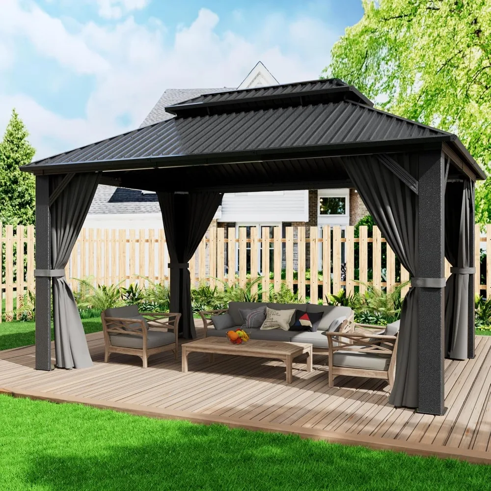 

Gazebo 10'x14' Outdoor Gazebos Hardtop Grill Gazebo Aluminum Galvanized Steel Double Roof Outdoor Gazebos Pergola