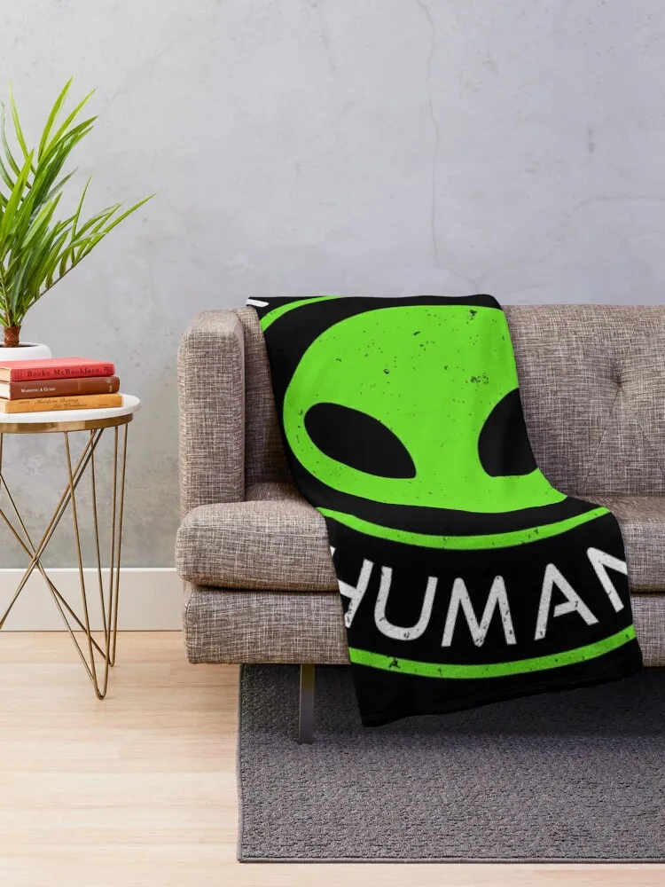 I don't believe in Humans - Funny Green Alien Throw Blanket For Decorative Sofa Fashion Sofas Large Blankets