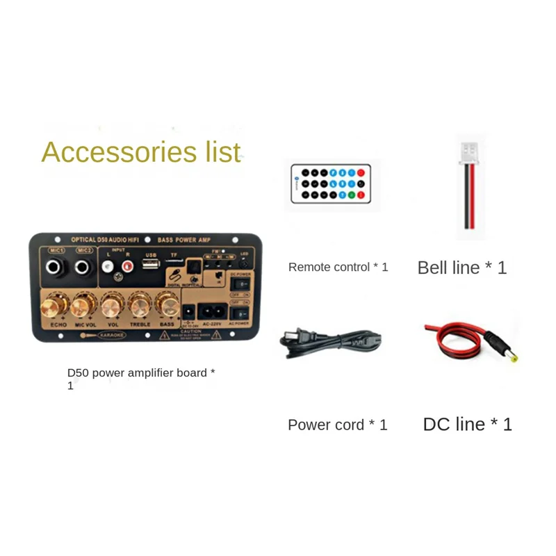 D50 Amplifier Board with Optical Audio Bluetooth AMP USB FM Radio TF Player DIY Audio Subwoofer for Home Car-EU PlugJAS