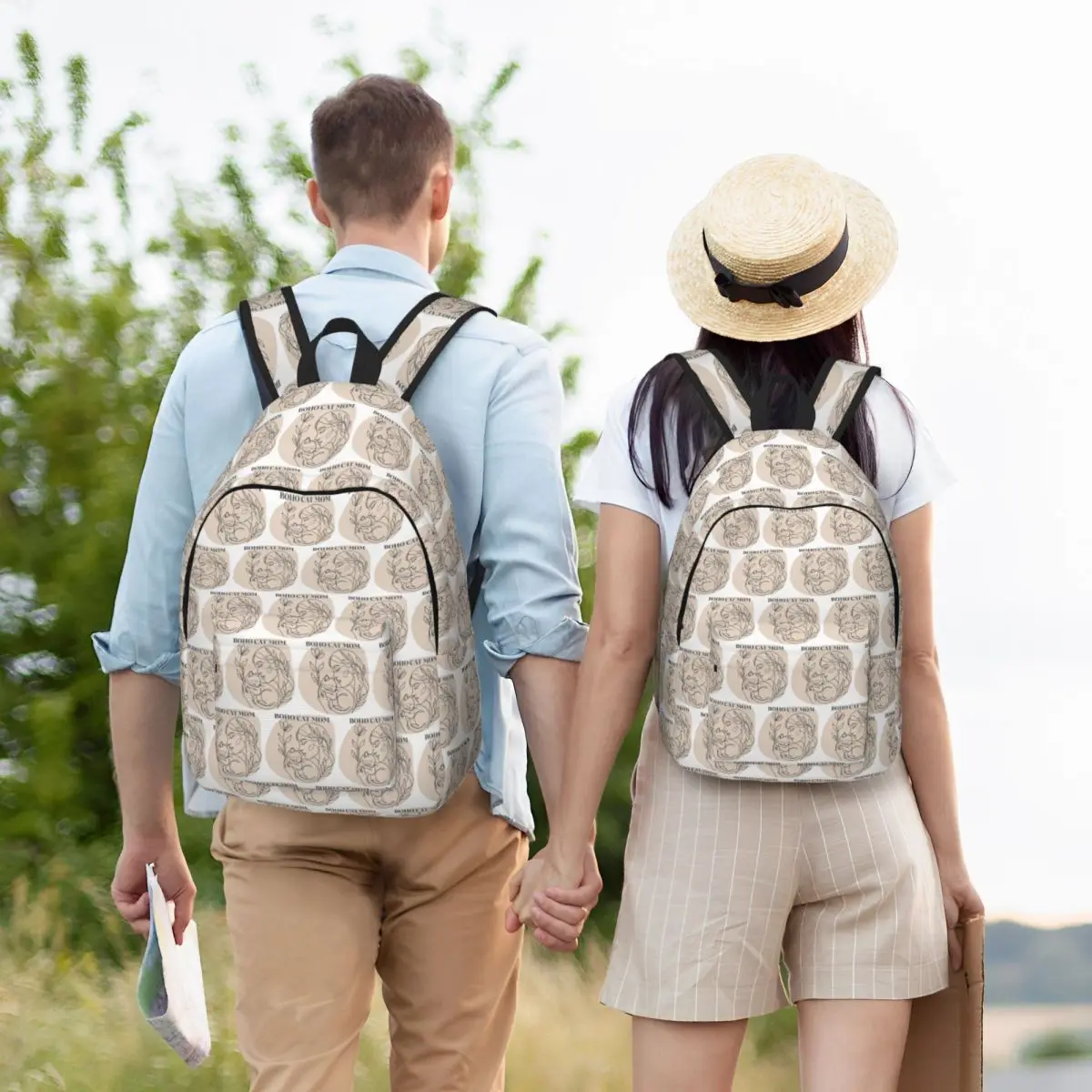 

Boho Cat Mom Minimalist Line Art Aesthetic Backpack Student BookBag Kids School Bag Computer Shoulder Bags for Boys Girls