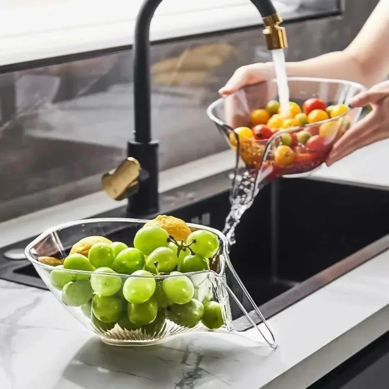 5-Piece Multi-Functional Kitchen Drain Basket Set - Durable Abs Colander & Fruit , Easy Clean Removable Filter, Perfect For Vege