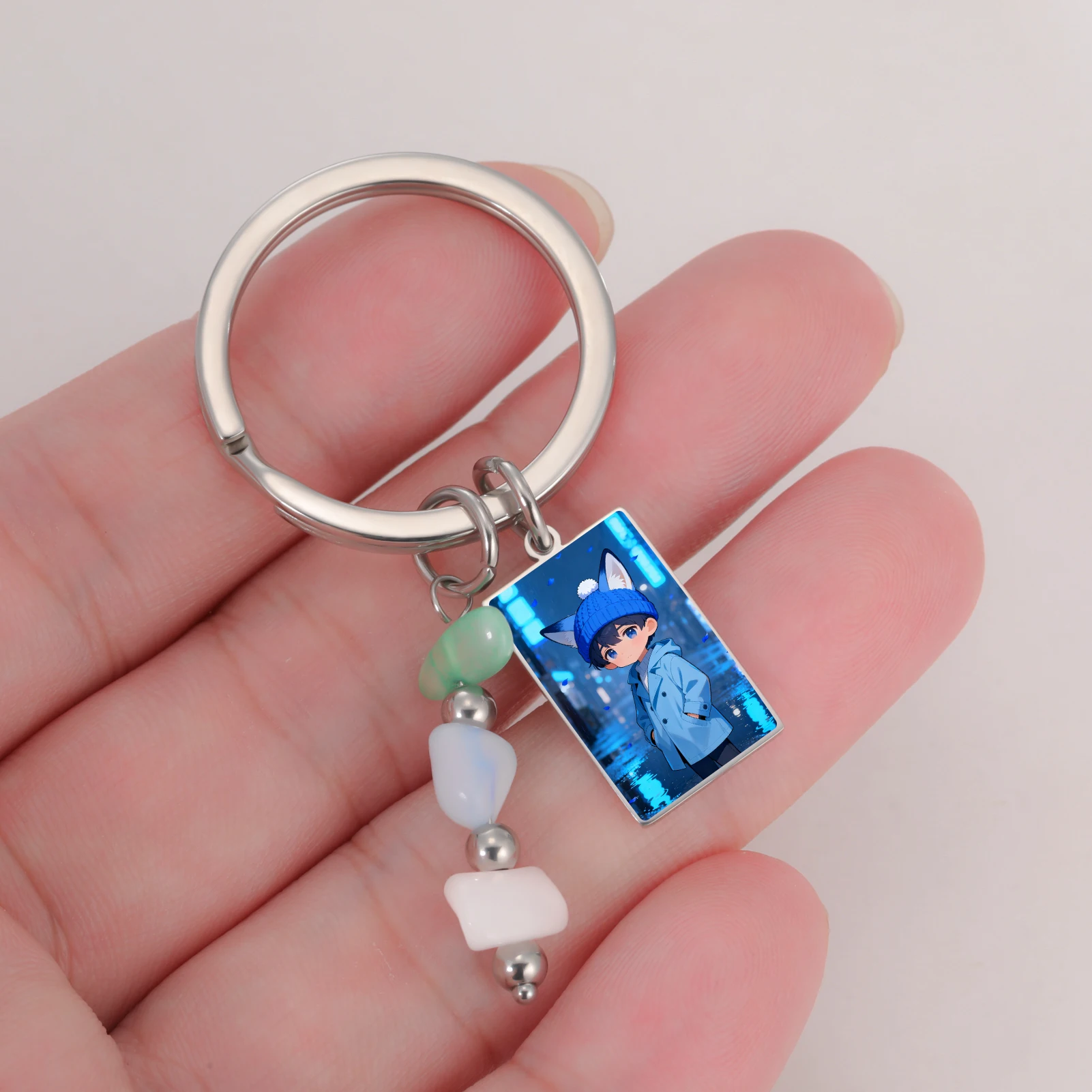 

Lemegeton Персонализированный брелок с фотографией из мультфильма и хрустальным камнем, красочный принт, брелок с изображением аниме, автомобильные брелоки на заказ, подарок