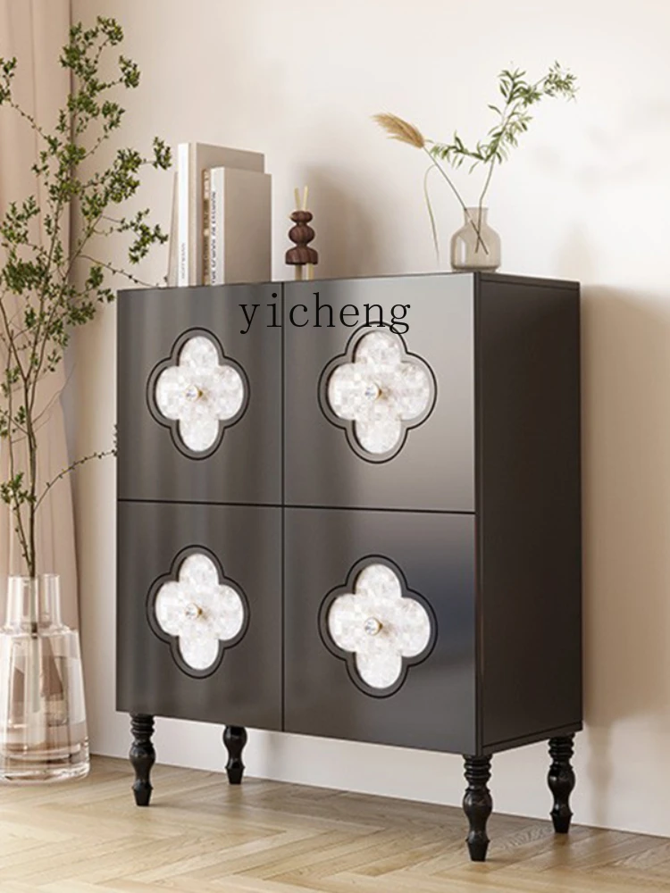 XL Lucky Four Leaf Tea Double Door Side Cabinet Solid Wood Vintage Storage Cabinet Living Room Locker