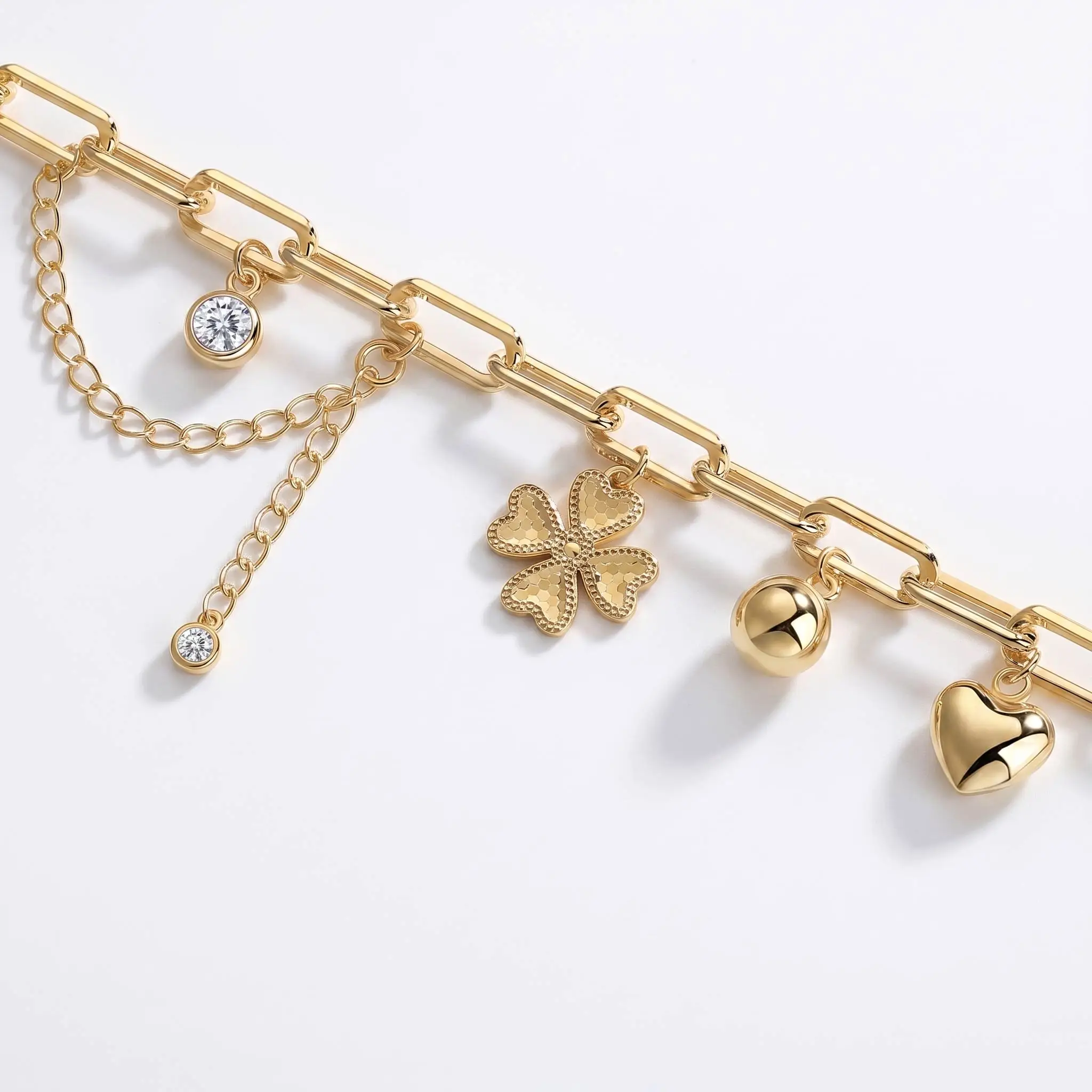Lucky Twin Charm Gold Plated Paperclip Chain Bracelet, 