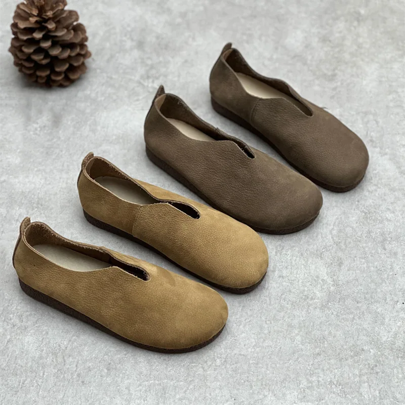 Women Flats Genuine Leather Shoes Woman Low Heels Oxford Slip on Round Toe Soft Retro Comfortable Drive Casual Women Shoes 2023