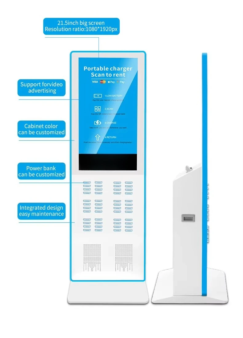 2026 New FL Wholesale Custom Logo Support 48 Slots 15W Output LI-Polymer Battery POS System Commercial Power Bank Rental Station
