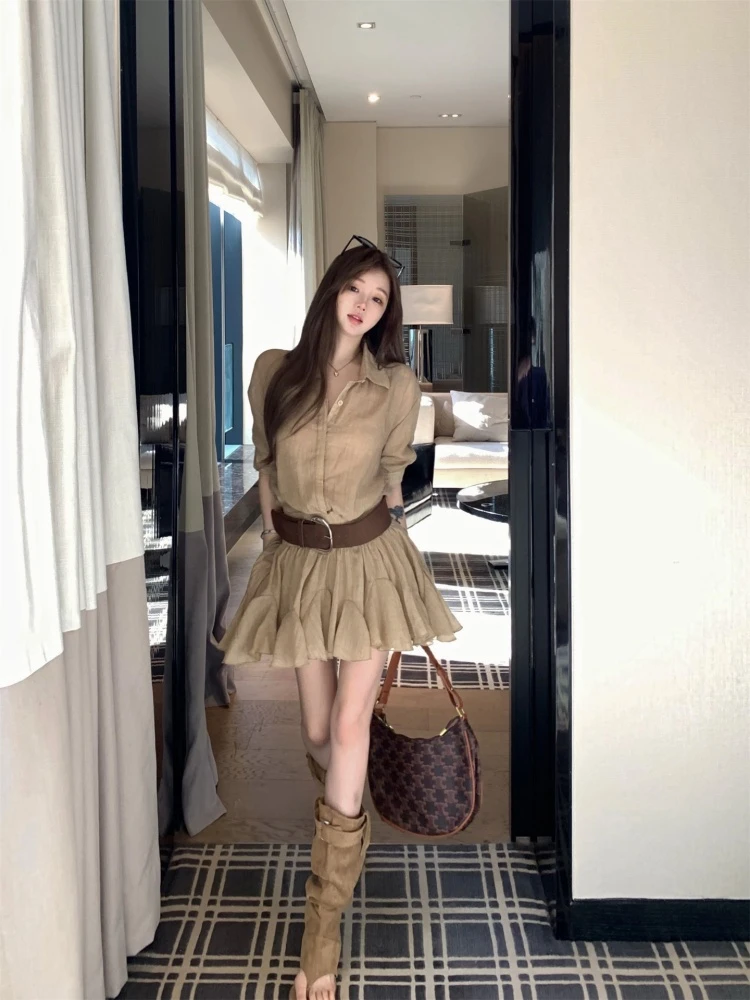 Ele Slim Fit irt Dr Donna Ort Sve Gonna a pieghe Vita alta Coreano Sle Pendolarismo Estate Autunno Nuovo arrivo