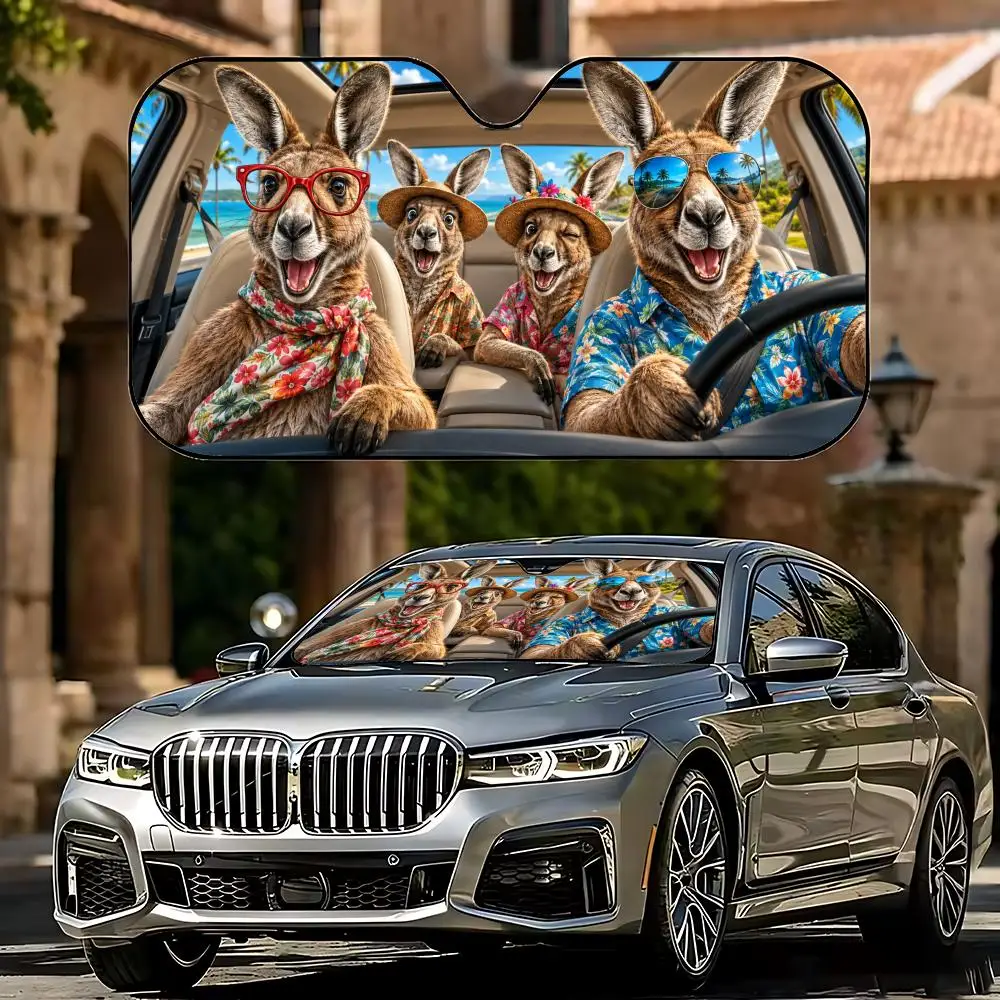 Fun Boxing Kangaroo Sun Visor Universal Car Windshield Sunshade - Foldable UV Block for Heat Insulation lightweight