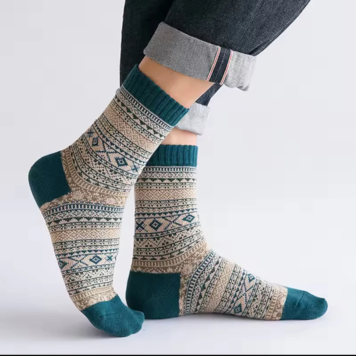 5 Pairs Winter Men's Socks Thicken Wool Socks Warm Men Retro Style Colorful Fashion Man Socks For Snow Boots EU Size 38-44