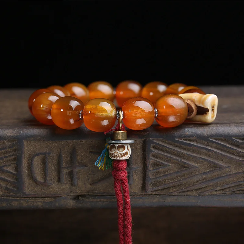 Natural Tibetan Horn Bucket Bead Bracelet Single Circle Reverse Flow Bone Adai Side Hanging Clasp Accessory Buddhist Bead Anklet