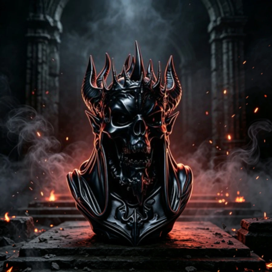 Ghost King Skeleton Half Body Portrait Horn Crown Evil Skeleton Statue Dark Fantasy Gothic Sculpture Desktop Home Decoration