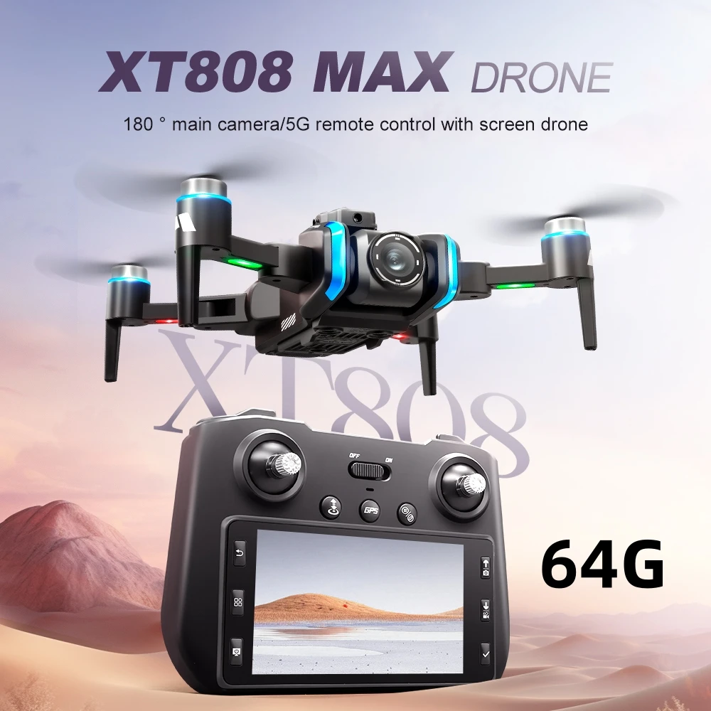 XT808 نظام تحديد المواقع بدون طيار المهنية 4K HD كاميرا مزدوجة مع شاشة التحكم تجنب العوائق فرش طوي كوادكوبتر لعبة درون