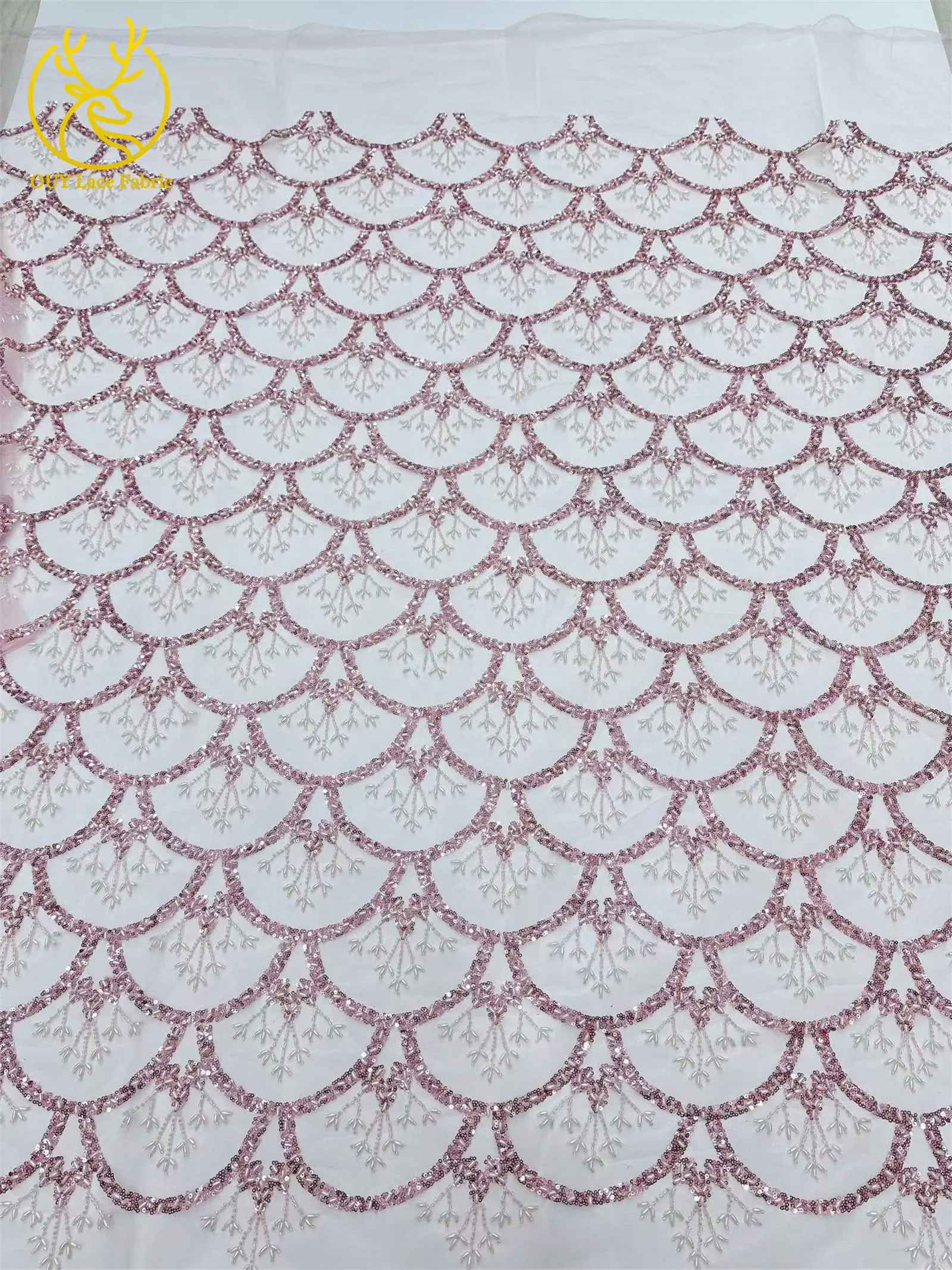 5 Yards französischer Pailletten-Spitzenstoff, afrikanischer Spitzenstoff, nigerianischer Tüll-Mesh-Spitzenstoff für Braut, Hochzeit, Heimdekoration – Detail 8