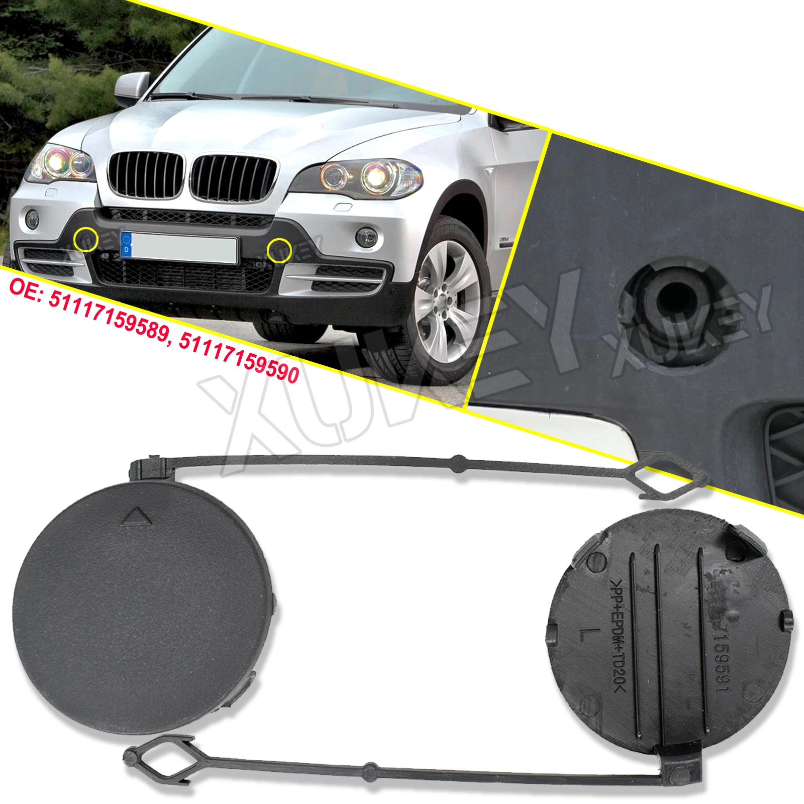 

Pair Car Front Bumper Tow Eye Hook Towing Cover For BMW X5 E70 2007-2010 51117159589 51117159590 Unprimed Trailer Cap Lid