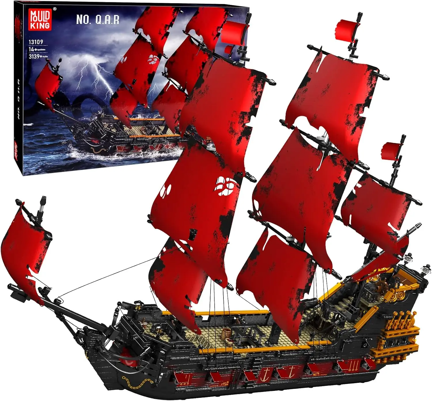 13109 Kit de blocs de construction de modèle de bateau pirate de la vengeance de la reine Anna, ensembles de construction de navire pirate MOC, grand ensemble rouge de 3139 pièces pour K