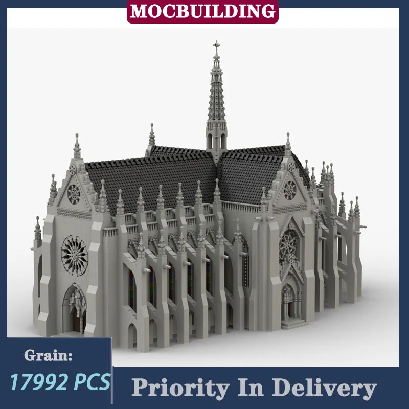 MOC Set mainan Katedral kota Saint Remigius, Set blok bangunan Model, koleksi mainan Kastil Pemandangan Jalan