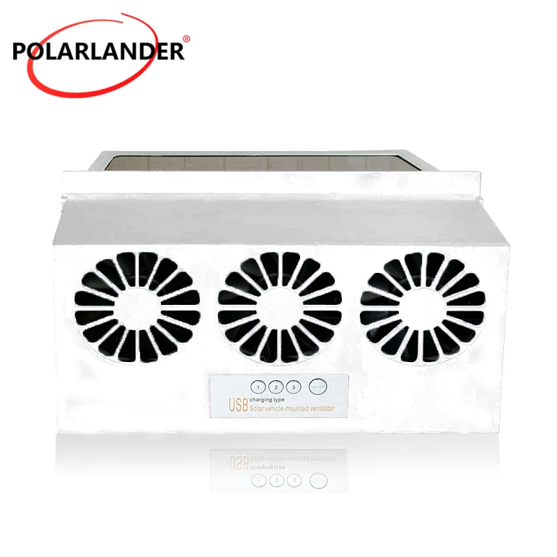 White 3 Heads Solar Car Exhaust Fan F-598 No Battery 5V USB 4500RPM Auto Window Vent Cooling Fan