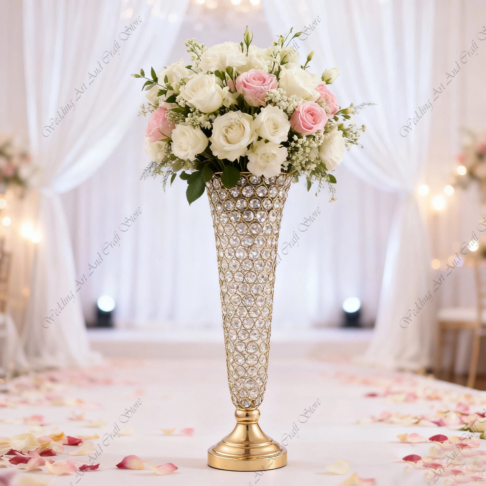 10pcs 57/62cm Tall f30 Metal Wedding Tabletop Silver Trumpet Vase Flower Centerpiece Artificial Flower Arrangement ivy141