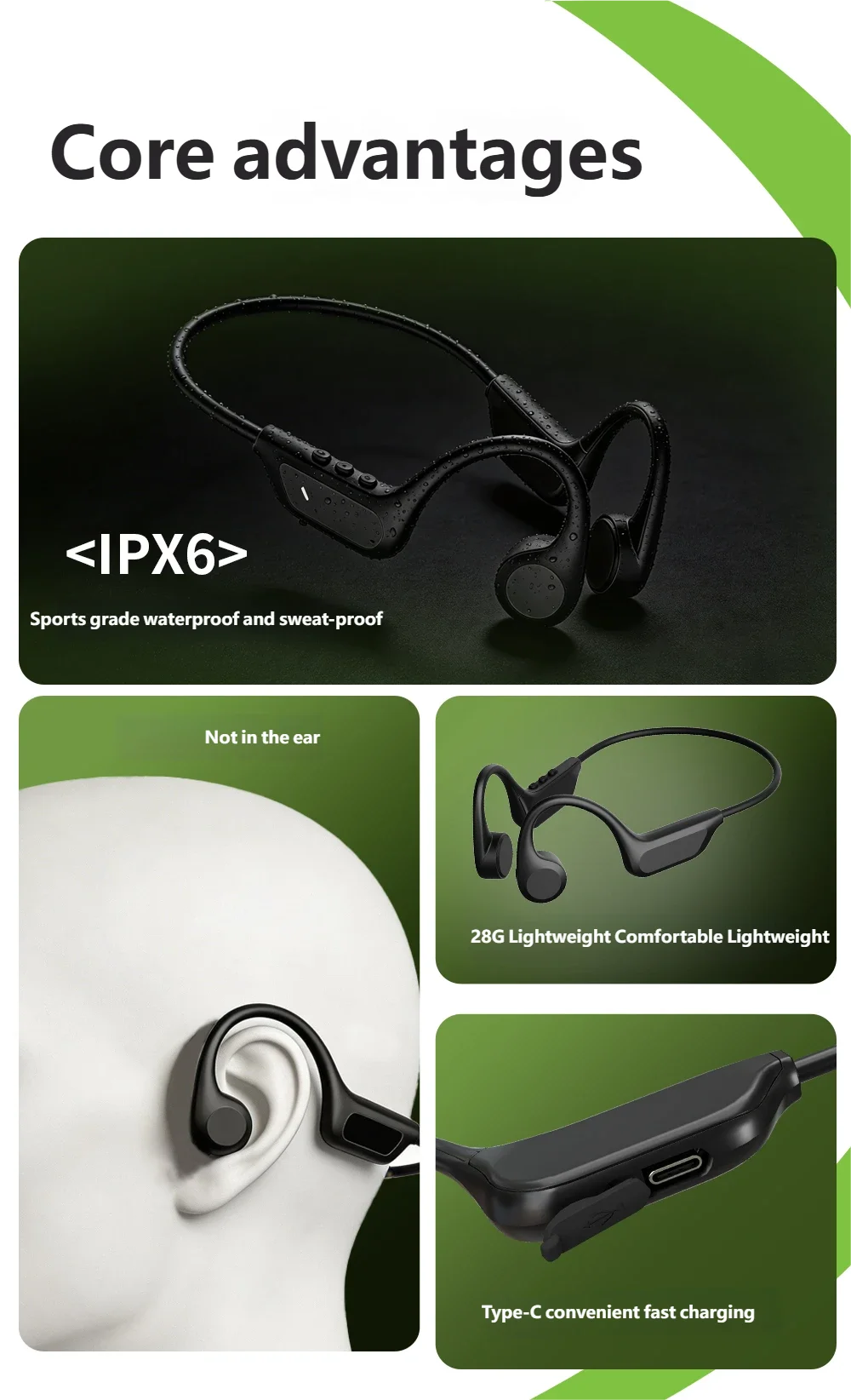 Original Acer OHR709 Knochenleitungs-Kopfhörer Bluetooth 5.4 Kabelloses Headset Wasserdichte Ohrbügel-Sportkopfhörer mit Mikrofon – Detail 2