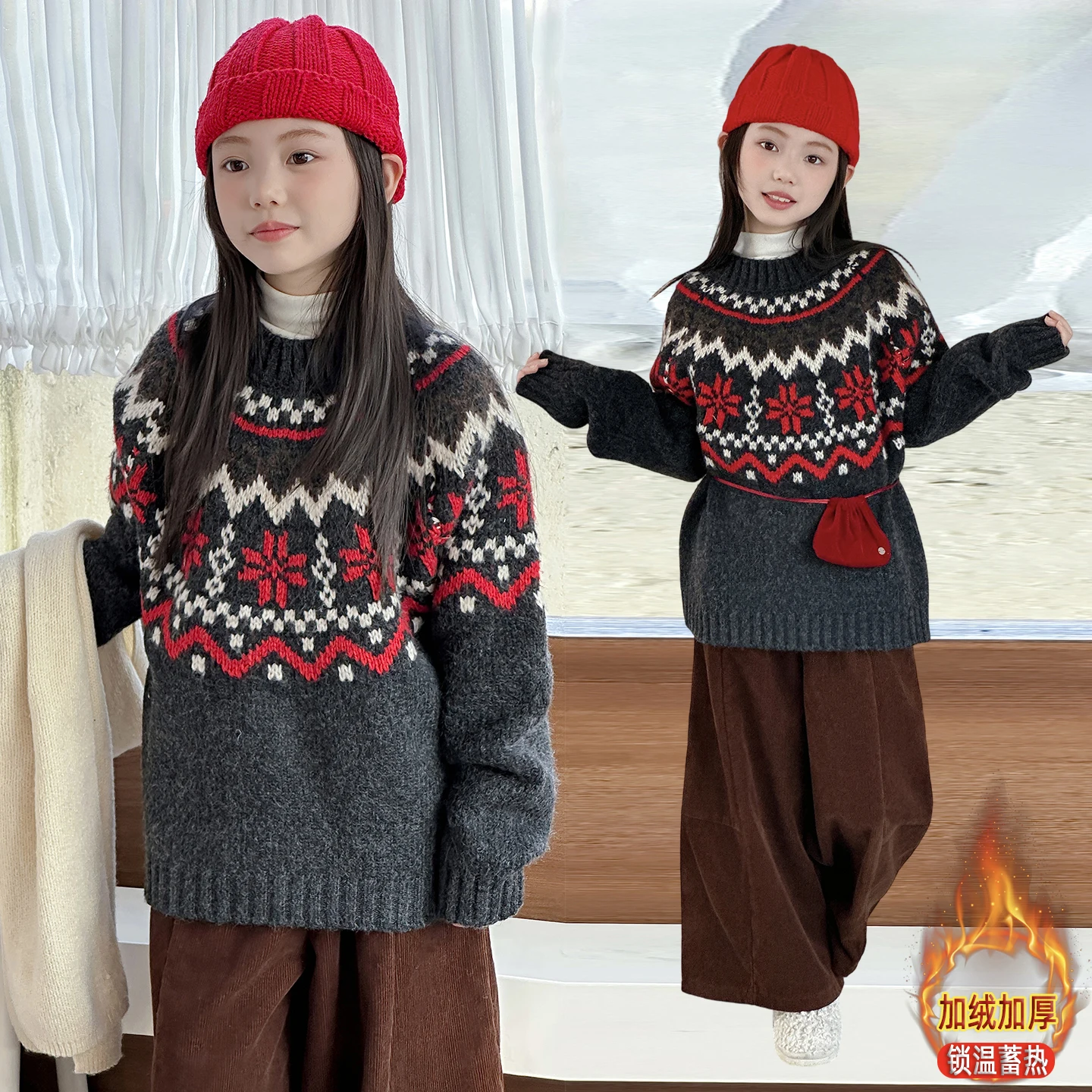 

Baby Girls Christmas Sweaters Long Sleeve Round Neck Truck Print Knit Pullovers Infant Jumper Tops Ages 4-14Y Old Warm Pullover