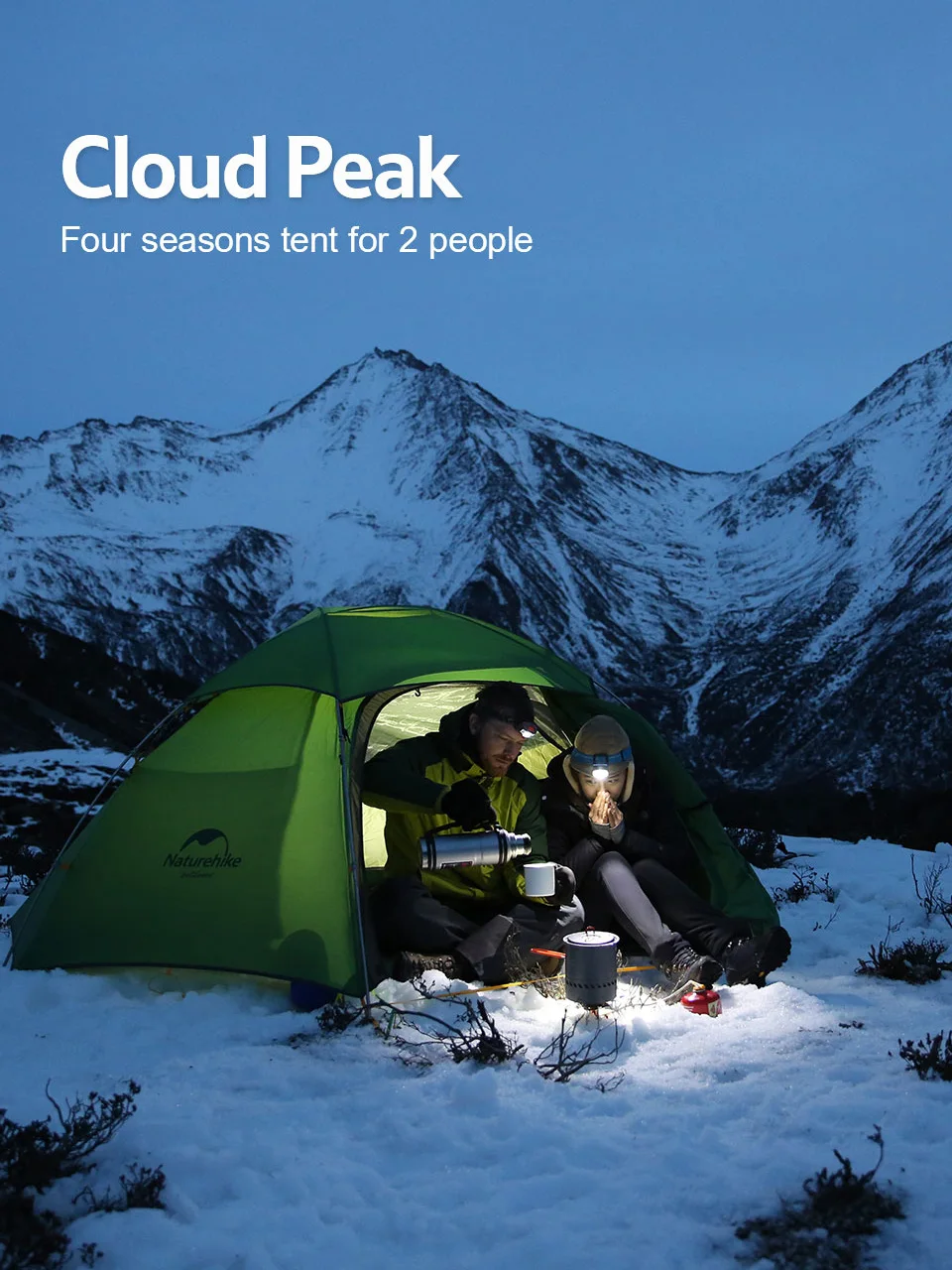 Naturehike Cloud Peak 2 Zelt Ultraleichtes wasserdichtes Campingzelt 4-Jahreszeiten-Rucksackzelt für 2-3 Personen T-Reißverschluss