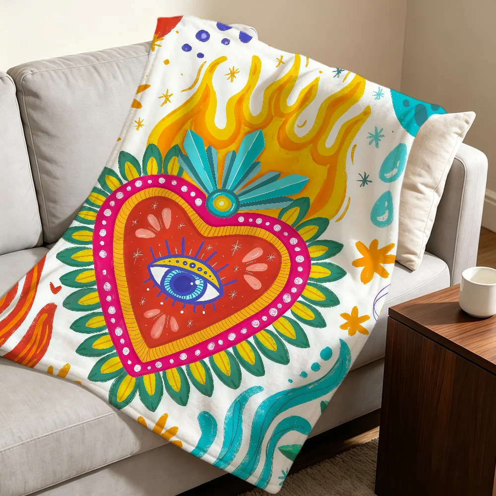 Fashion Art Mexican M-Milagro Hearts Warm Soft Plush Blanket For Sofa Living Room Nap Home Bedroom Travel Gift Flannel Pet Hogar - view 6
