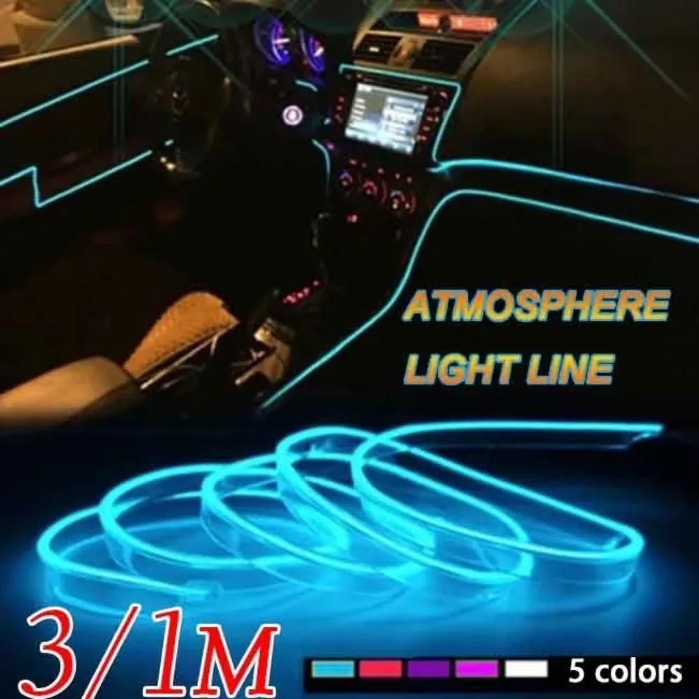 1M Car Interior Led Decorative Lamp EL Wiring Neon Strip For Auto DIY Flexible Ambient Light USB Party Atmosphere Diode