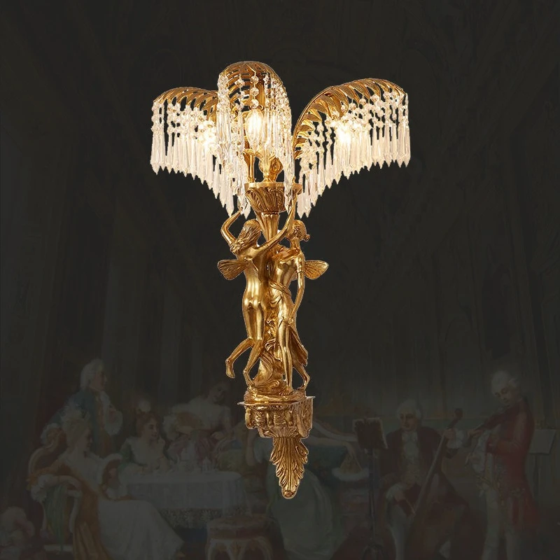 French Copper Designer Wall LampS European Retro Luxury Staircase Corridor Wall Light Parlor Background Decoration LED Sconces