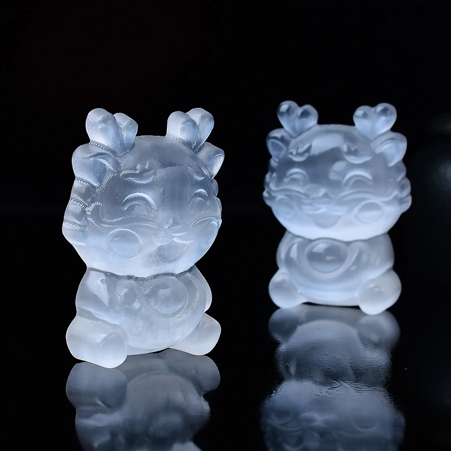 Estatua de bebé de dragón de cristal transparente de selenita Natural, gema energética de dragón tallado de cuarzo, artículo artesanal, figuras coleccionables de Feng Shui