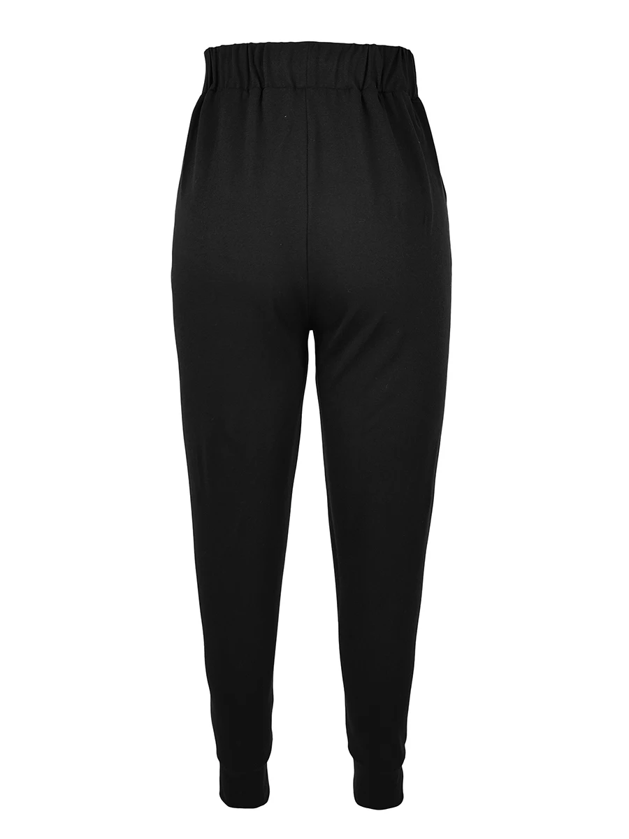 Damen Lässige Weite Haremshose Einfarbig Elastische Taille Kordelzug Hose Mit Taschen Basic Tägliche Streetwear Hose Damen – Detail 6