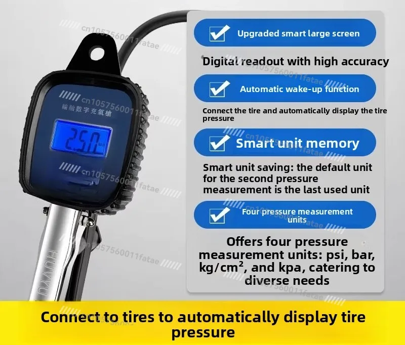 Pressure Meter High-precision Electronic Digital Display Monitor with Tire Inflation Nozzle Air